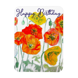 Oranje rode papaver bloempatroon Happy Birthday Magneet