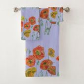 Oranje rode papaver lavenbloemen bad handdoek (Insitu)