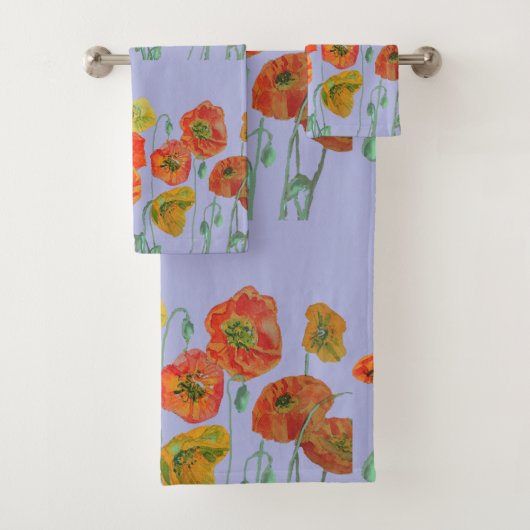 Oranje rode papaver lavenbloemen bad handdoek (Insitu)