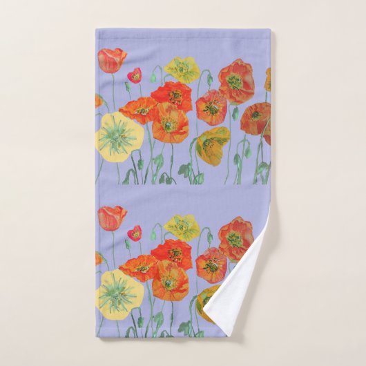 Oranje rode papaver lavenbloemen bad handdoek (Handdoek)
