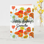 Oranje rode papaver Waterverf verjaardag Kaart (Gele Bloem)