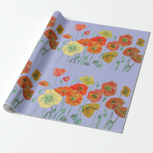 Oranje rode papavers Mauve Paarse Waterverf Cadeaupapier