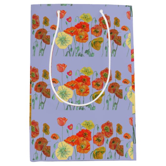Oranje rode papavers Mauve Paarse Waterverf Medium Cadeauzakje (Voorkant)