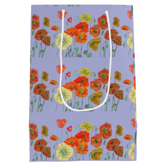 Oranje rode papavers Mauve Paarse Waterverf Medium Cadeauzakje (Achterkant)