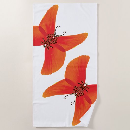 Oranje rode papavervlinder met Jouw naam Strandlaken (Voorkant)