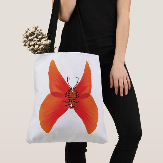 Oranje rode papavervlinder met Jouw naam Tote Bag (Dichtbij)