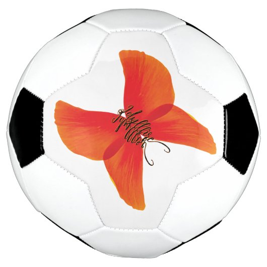 Oranje rode papavervlinder met Jouw naam Voetbal (Gedraaid)