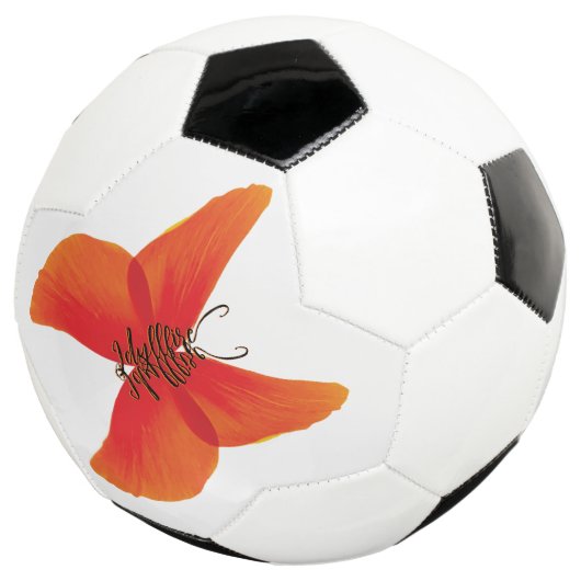 Oranje rode papavervlinder met Jouw naam Voetbal (Drie kwart)