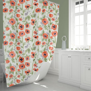 Oranje rode, papte Waterverf bloemen Douchegordijn