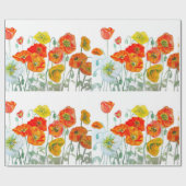 Oranje Rode Poppy Flower Pattern Waterverf bruilof Cadeaupapier (Vlak)