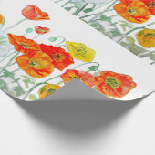 Oranje Rode Poppy Flower Pattern Waterverf bruilof Cadeaupapier (Hoek)