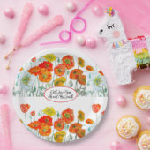 Oranje Rode Poppy Flower Pattern Waterverf bruilof Papieren Bordje (Feest)