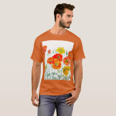 Oranje Rode Poppy Flower Pattern Waterverf bruilof T-shirt (Voorkant volledig)