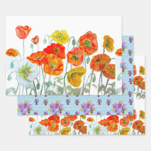 Oranje Rode Poppy Flower Pattern Waterverf Inpakpapier Vel