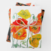 Oranje Rode Poppy Flower Pattern Waterverf Inpakpapier Vel (In situ)