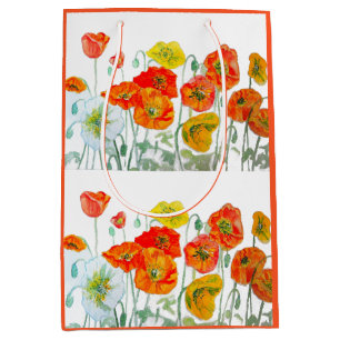 Oranje Rode Poppy Flower Pattern Waterverf Medium Cadeauzakje