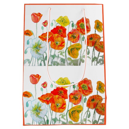 Oranje Rode Poppy Flower Pattern Waterverf Medium Cadeauzakje (Achterkant)