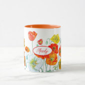 Oranje Rode Poppy Flower Pattern Waterverf Mok (Midden)