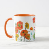 Oranje Rode Poppy Flower Pattern Waterverf Mok (Links)