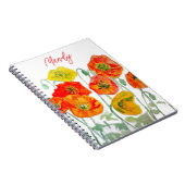Oranje Rode Poppy Flower Pattern Waterverf Notitieboek (Rechterzijde)