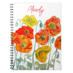 Oranje Rode Poppy Flower Pattern Waterverf Notitieboek