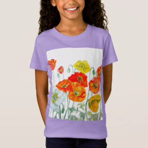 Oranje Rode Poppy Flower Pattern Waterverf T-shirt