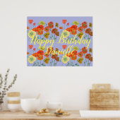 Oranje Rode Poppy Paarse Happy Birthday Dames Poster (Keuken)