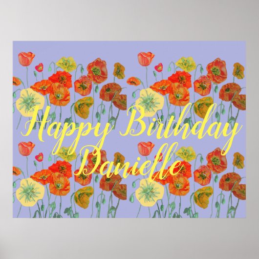Oranje Rode Poppy Paarse Happy Birthday Dames Poster (Voorkant)