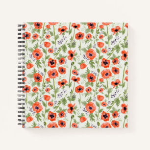 Oranje Rode Poppy Waterverf Flowers Notitieboek