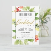 ORANJE RODE ROOS WATERVERF FLORALE COCKTAILPARTY KAART (Staand voorkant)