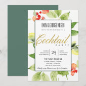 ORANJE RODE ROOS WATERVERF FLORALE COCKTAILPARTY KAART (Voorkant / Achterkant)