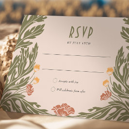 Oranje rode RSVP-kaart  Art Nouveau Kaart