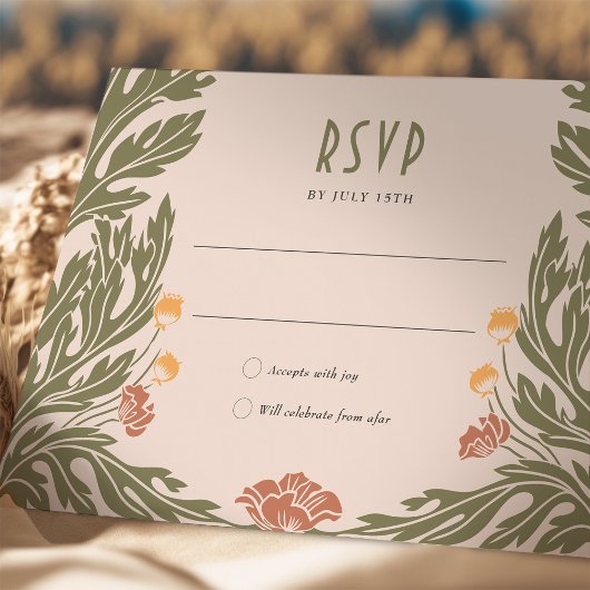 Oranje rode RSVP-kaart  Art Nouveau Kaart