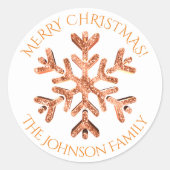 Oranje rode snowflake Elegant moderne Kerstmis Ronde Sticker (Voorkant)