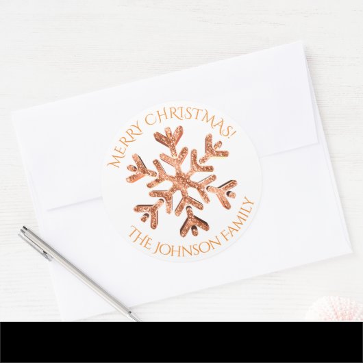 Oranje rode snowflake Elegant moderne Kerstmis Ronde Sticker (Envelop)