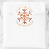 Oranje rode snowflake Elegant moderne Kerstmis Ronde Sticker (Tas)