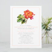 Oranje rode streep roos waterverf bruiloft program programmakaart (Staand voorkant)