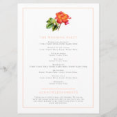 Oranje rode streep roos waterverf bruiloft program programmakaart (Achterkant)