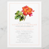 Oranje rode streep roos waterverf bruiloft program programmakaart (Voorkant)