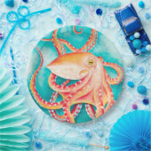 Oranje rode tentacles Octopus Waterverf Papieren Bordje (Feest)