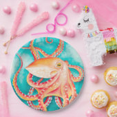 Oranje rode tentacles Octopus Waterverf Papieren Bordje (Feest)