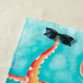 Oranje rode tentacles Octopus Waterverf Strandlaken (In situ)