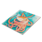 Oranje rode tentacles Octopus Waterverf Tegeltje (Zijkant)