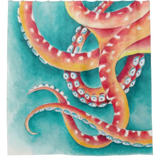 Oranje rode tentakels douchegordijn (Voorkant)