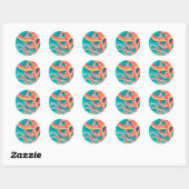 Oranje rode tentakels ronde sticker (Vel)
