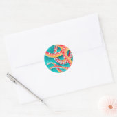 Oranje rode tentakels ronde sticker (Envelop)