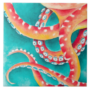 Oranje rode tentakels tegeltje