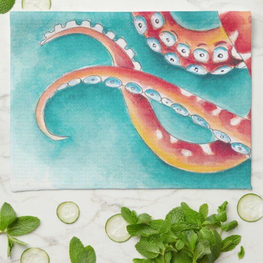 Oranje rode tentakels theedoek (Gevouwen)