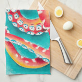 Oranje rode tentakels theedoek (Quarter Fold)