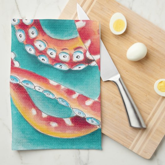 Oranje rode tentakels theedoek (Quarter Fold)